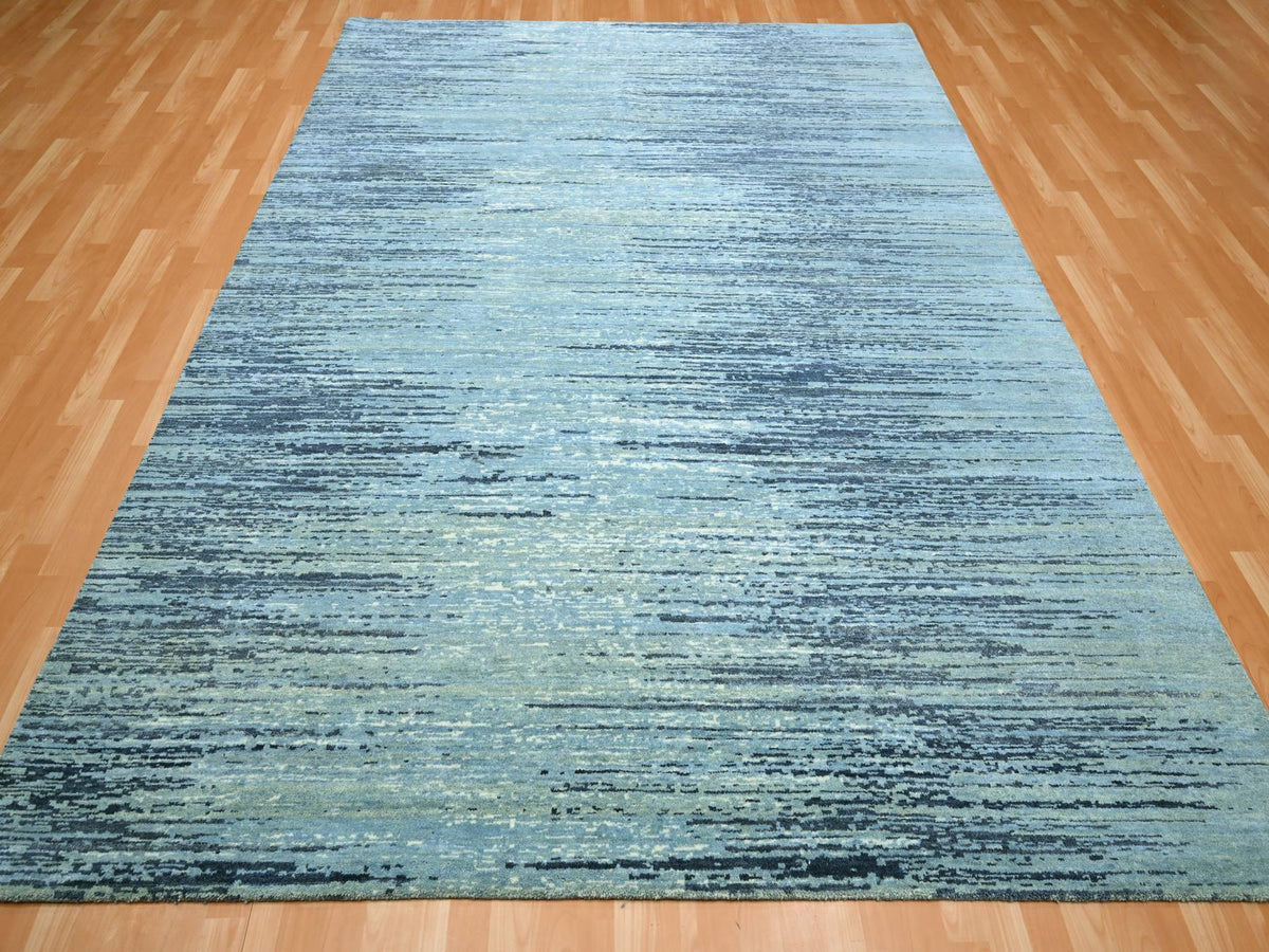 Modern / Contemporary hand-knotted wool rug in Blue, 8'1" x 10'4", SKU O075519