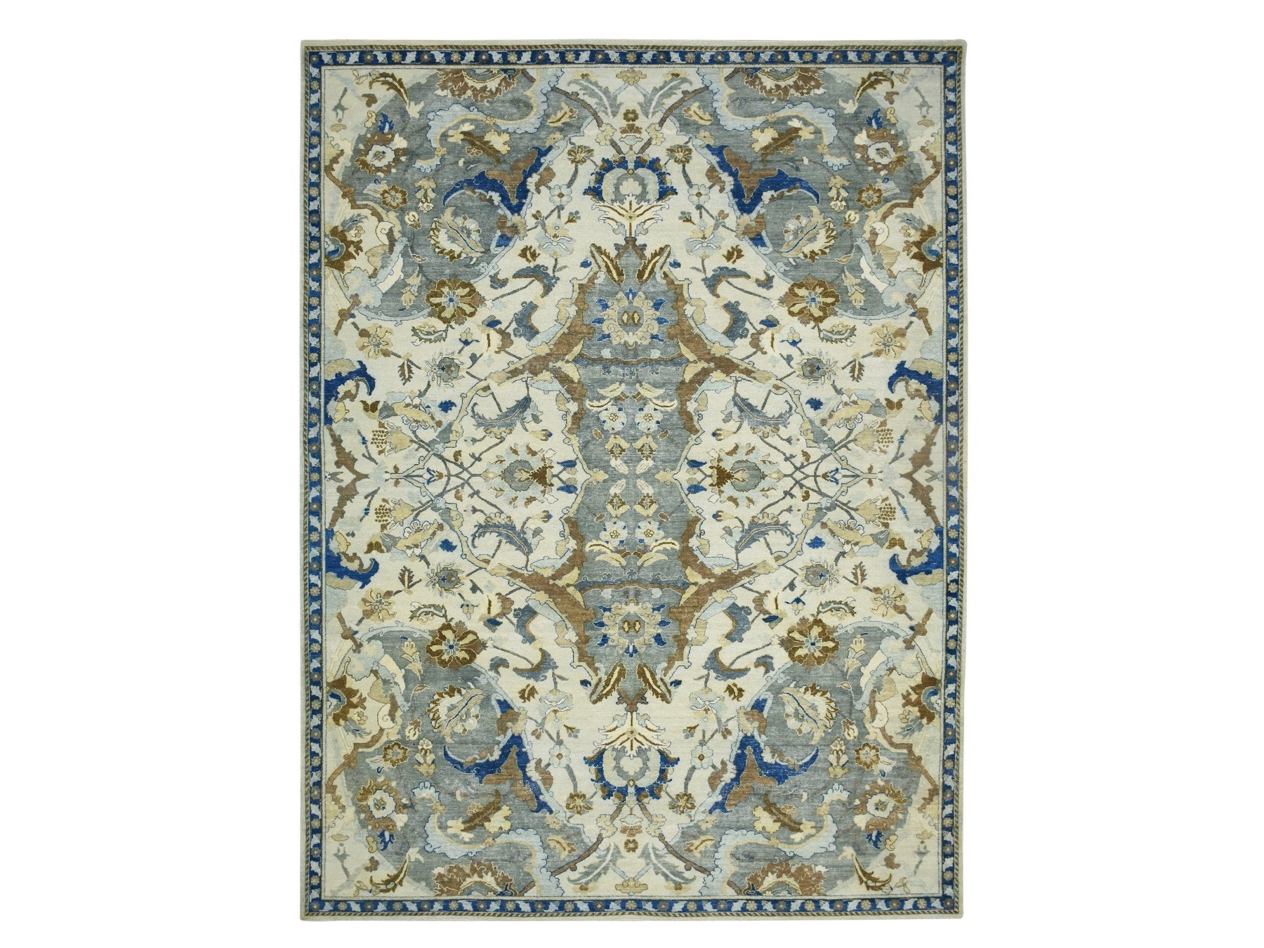 Transitional hand-knotted wool rug in Ivory, 9'2" x 12'3", SKU O075521