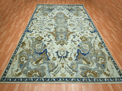 Ivory 9'2" x 12'3" Transitional Hand knotted Wool Rug - Sku: O075521