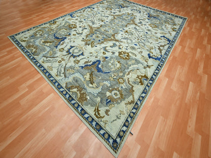 Ivory 9'2" x 12'3" Transitional Hand knotted Wool Rug - Sku: O075521