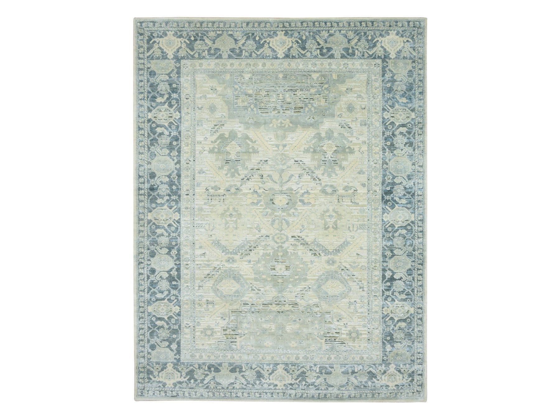 Grey 9'1" x 12'0" Oushak And Peshawar Hand knotted Wool/Silk Rug - Sku: O075522
