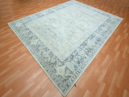 Grey 9'1" x 12'0" Oushak And Peshawar Hand knotted Wool/Silk Rug - Sku: O075522