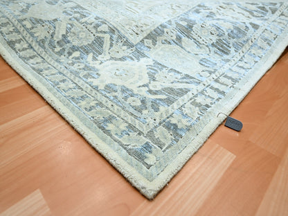 Grey 9'1" x 12'0" Oushak And Peshawar Hand knotted Wool/Silk Rug - Sku: O075522