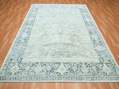 Grey 8'0" x 9'10" Oushak And Peshawar Hand knotted Wool/Silk Rug - Sku: O075523