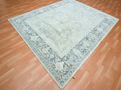 Grey 8'0" x 9'10" Oushak And Peshawar Hand knotted Wool/Silk Rug - Sku: O075523