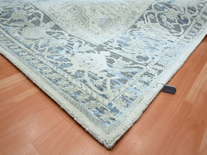 Grey 8'0" x 9'10" Oushak And Peshawar Hand knotted Wool/Silk Rug - Sku: O075523