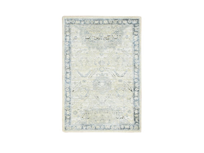 Grey 2'1" x 3'2" Oushak And Peshawar Hand knotted Wool/Silk Rug - Sku: O075525