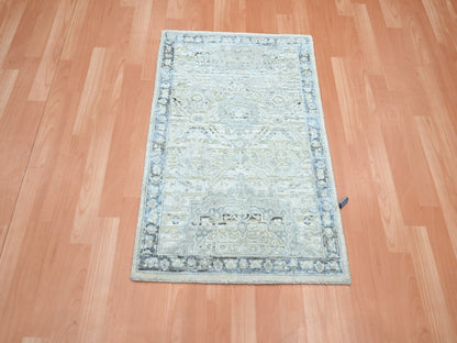 Grey 2'1" x 3'2" Oushak And Peshawar Hand knotted Wool/Silk Rug - Sku: O075525
