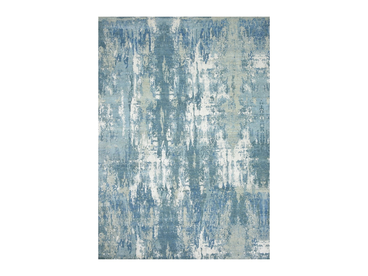 Modern / Contemporary hand-knotted wool/silk rug in Blue, 10'1" x 14'2", SKU O075530