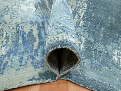 Modern / Contemporary hand-knotted wool/silk rug in Blue, 10'1" x 14'2", SKU O075530