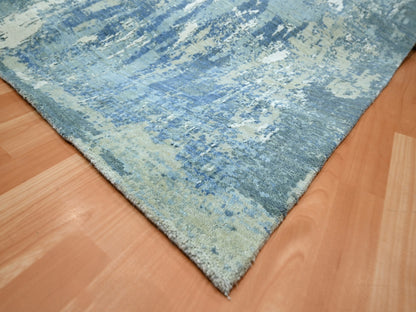 Modern / Contemporary hand-knotted wool/silk rug in Blue, 10'1" x 14'2", SKU O075530