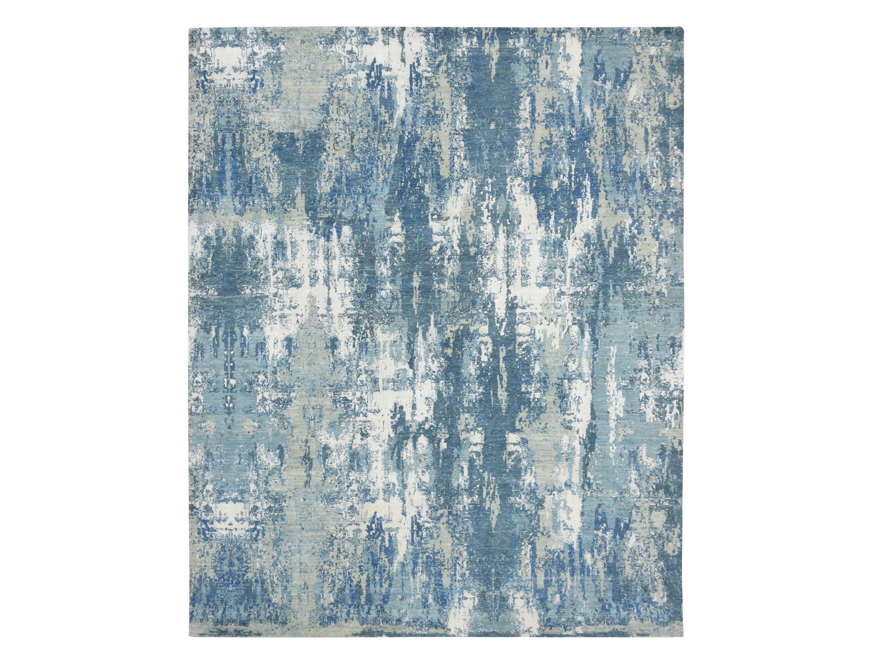 Modern / Contemporary hand-knotted wool/silk rug in Blue, 8'1" x 10'0", SKU O075532