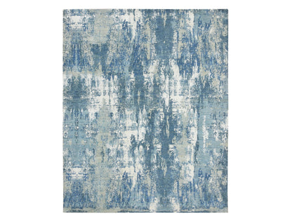 Modern / Contemporary hand-knotted wool/silk rug in Blue, 8'1" x 10'0", SKU O075532