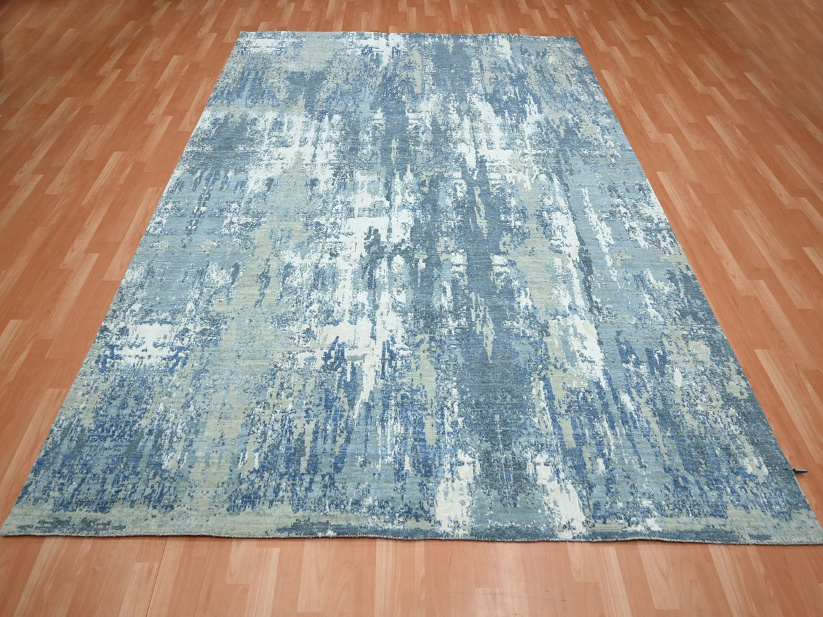 Modern / Contemporary hand-knotted wool/silk rug in Blue, 8'1" x 10'0", SKU O075532
