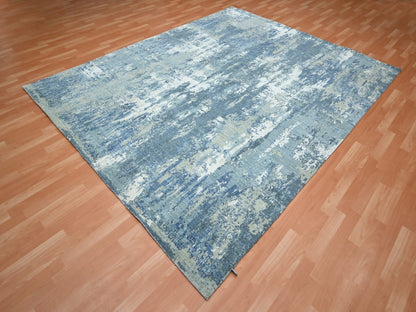 Modern / Contemporary hand-knotted wool/silk rug in Blue, 8'1" x 10'0", SKU O075532