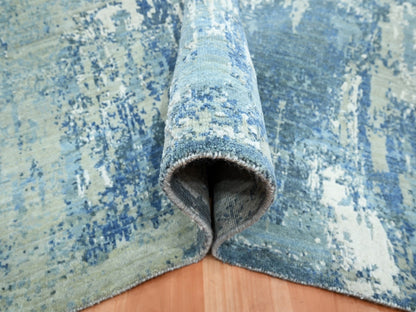 Modern / Contemporary hand-knotted wool/silk rug in Blue, 8'1" x 10'0", SKU O075532