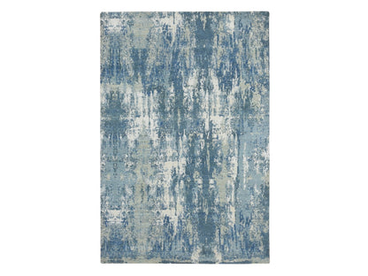 Modern / Contemporary hand-knotted wool/silk rug in Blue, 6'0" x 9'2", SKU O075534