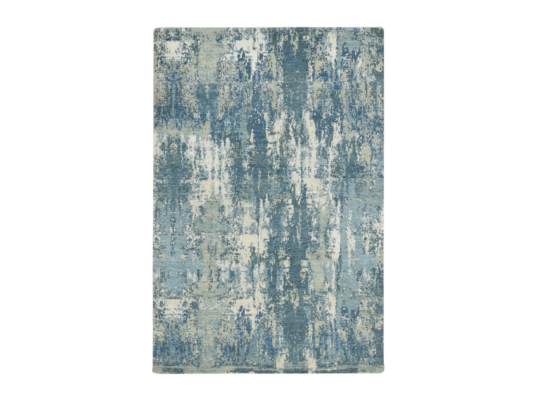 Modern / Contemporary hand-knotted wool/silk rug in Blue, 4'1" x 6'2", SKU O075535