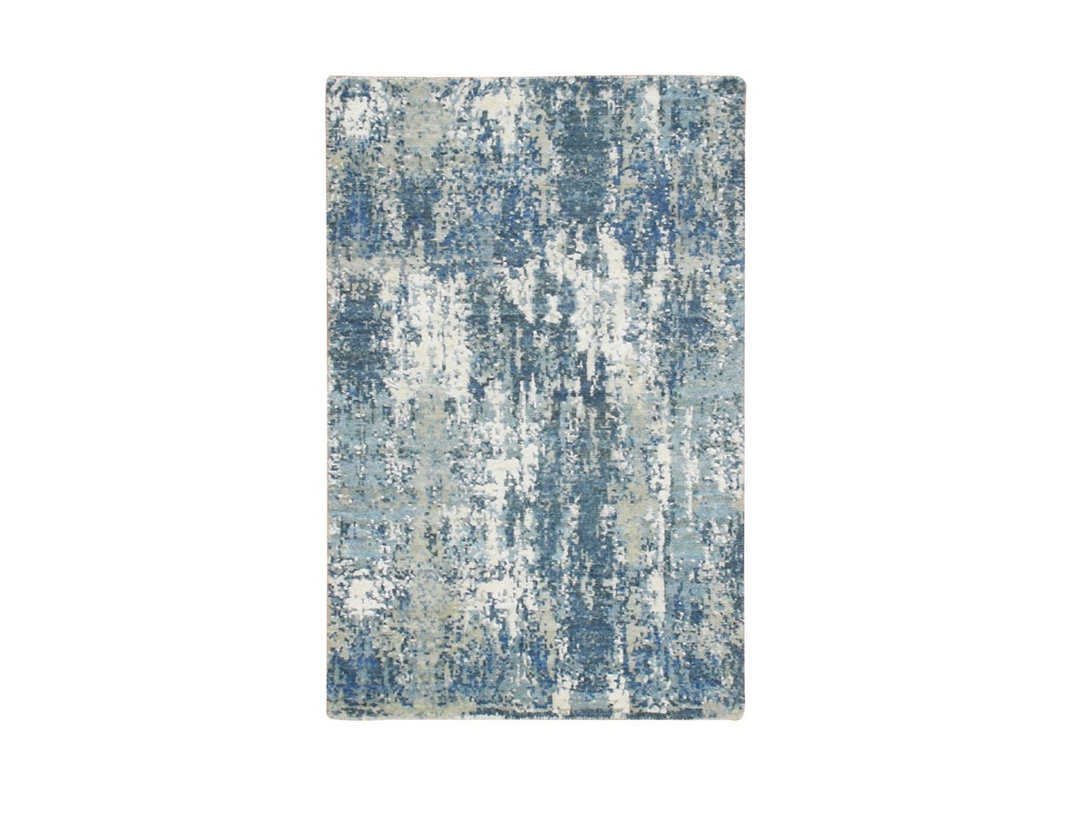 Modern / Contemporary hand-knotted wool/silk rug in Blue, 2'0" x 3'2", SKU O075537