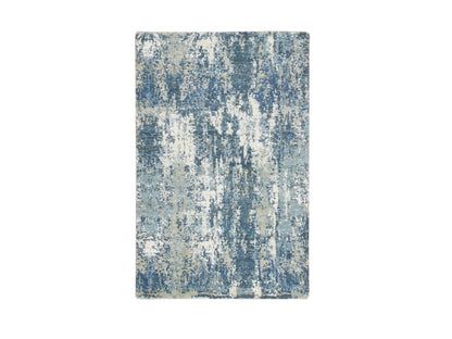 Modern / Contemporary hand-knotted wool/silk rug in Blue, 2'0" x 3'2", SKU O075537