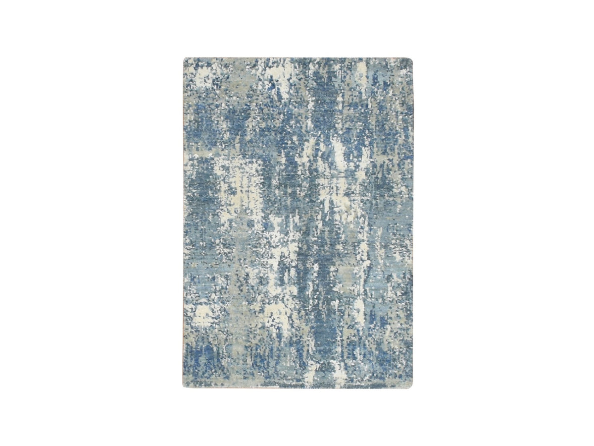 Modern / Contemporary hand-knotted wool/silk rug in Blue, 2'1" x 3'0", SKU O075538