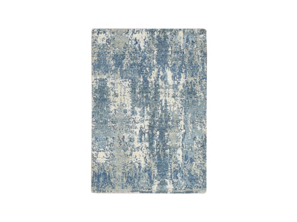 Modern / Contemporary hand-knotted wool/silk rug in Blue, 2'1" x 3'0", SKU O075538