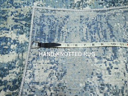Modern / Contemporary hand-knotted wool/silk rug in Blue, 2'1" x 3'0", SKU O075538