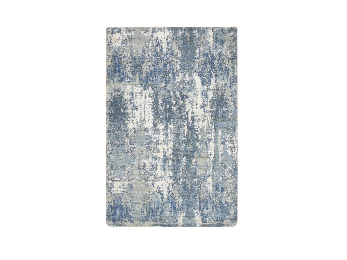 Modern / Contemporary hand-knotted wool/silk rug in Blue, 2'0" x 3'2", SKU O075539