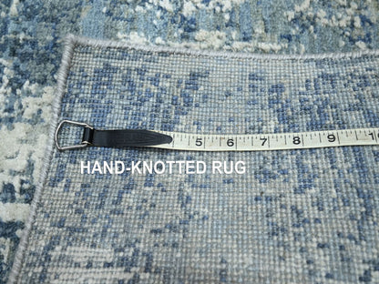 Modern / Contemporary hand-knotted wool/silk rug in Blue, 2'0" x 3'2", SKU O075539