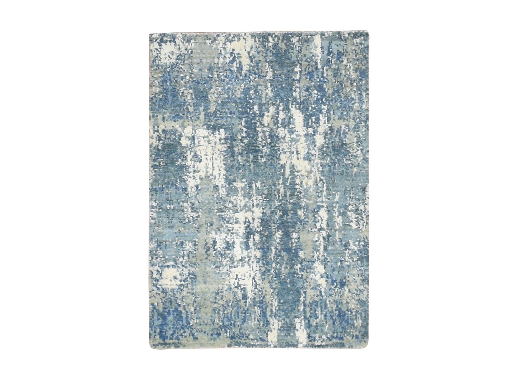 Modern / Contemporary hand-knotted wool/silk rug in Blue, 2'1" x 3'0", SKU O075540