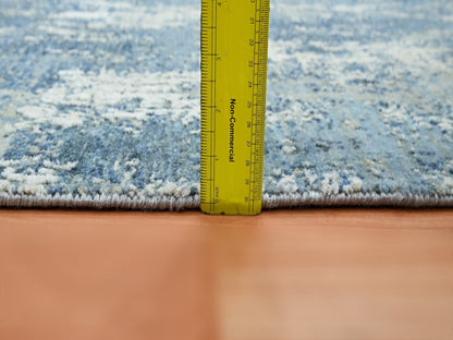 Modern / Contemporary hand-knotted wool/silk rug in Blue, 2'1" x 3'0", SKU O075540