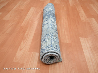 Modern / Contemporary hand-knotted wool/silk rug in Blue, 2'1" x 3'0", SKU O075540