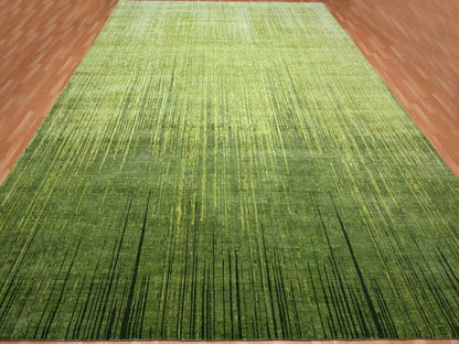 Modern / Contemporary hand-knotted wool rug in Green, 12'2" x 15'0", SKU O075541
