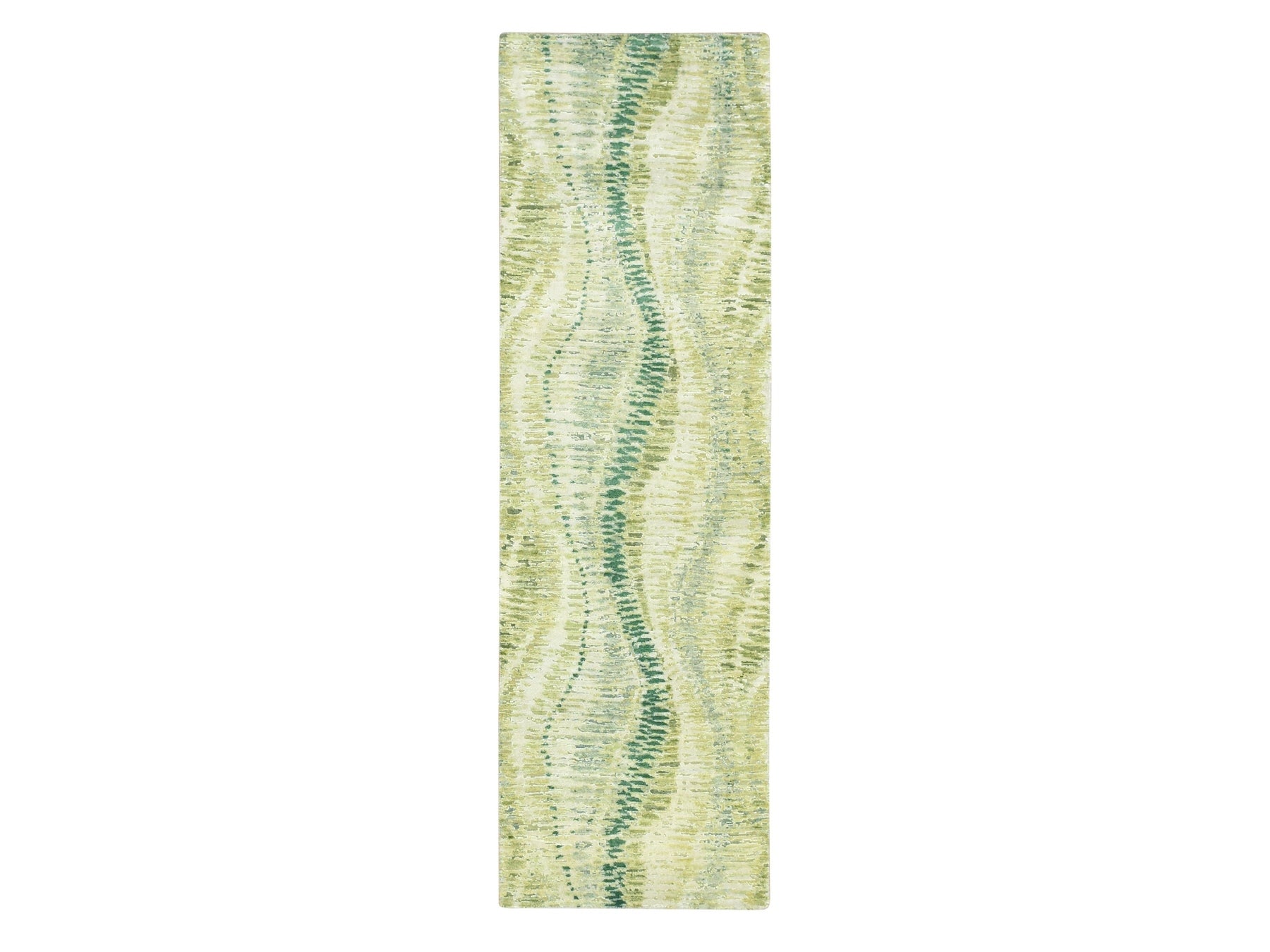 Modern / Contemporary hand-knotted silk runner in Green, 2'6" x 8'2", SKU O075547