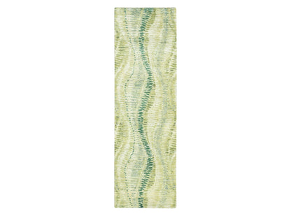 Modern / Contemporary hand-knotted silk runner in Green, 2'6" x 8'2", SKU O075547
