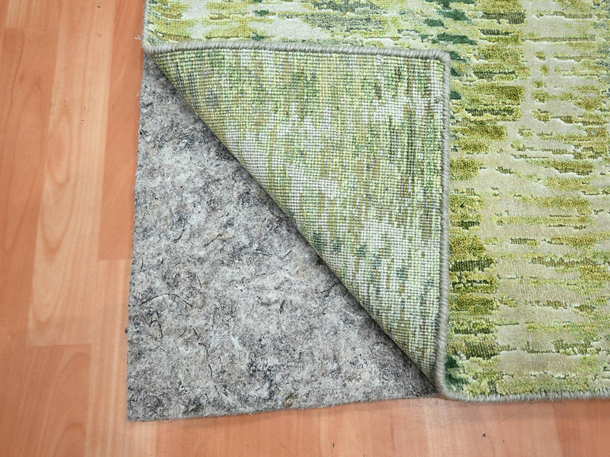 Modern / Contemporary hand-knotted silk runner in Green, 2'6" x 8'2", SKU O075547