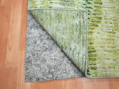 Modern / Contemporary hand-knotted silk runner in Green, 2'6" x 8'2", SKU O075547