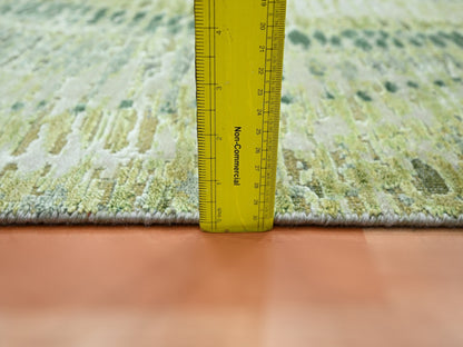 Modern / Contemporary hand-knotted silk runner in Green, 2'6" x 8'2", SKU O075547