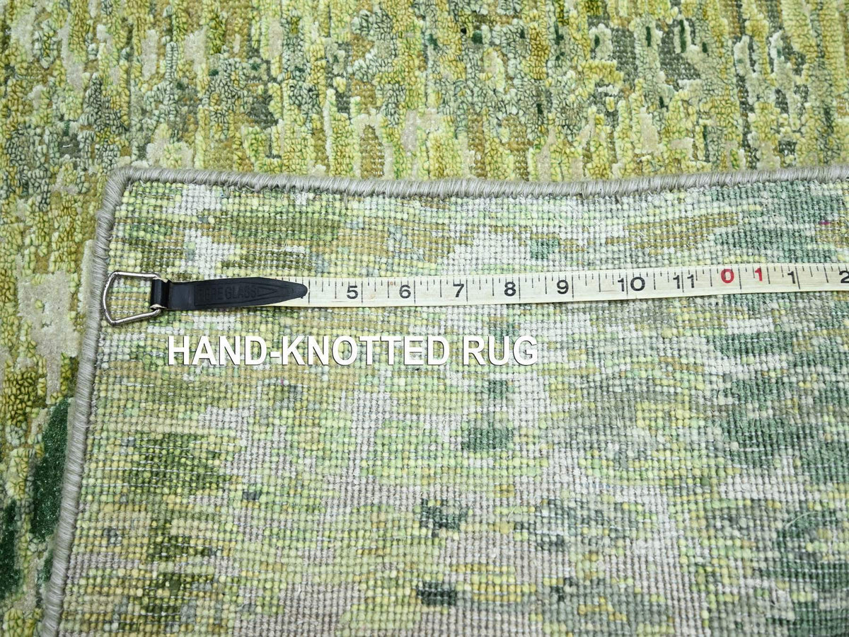 Modern / Contemporary hand-knotted silk runner in Green, 2'6" x 8'2", SKU O075547