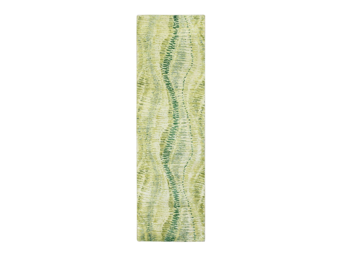 Modern / Contemporary hand-knotted silk runner in Green, 2'5" x 8'3", SKU O075548