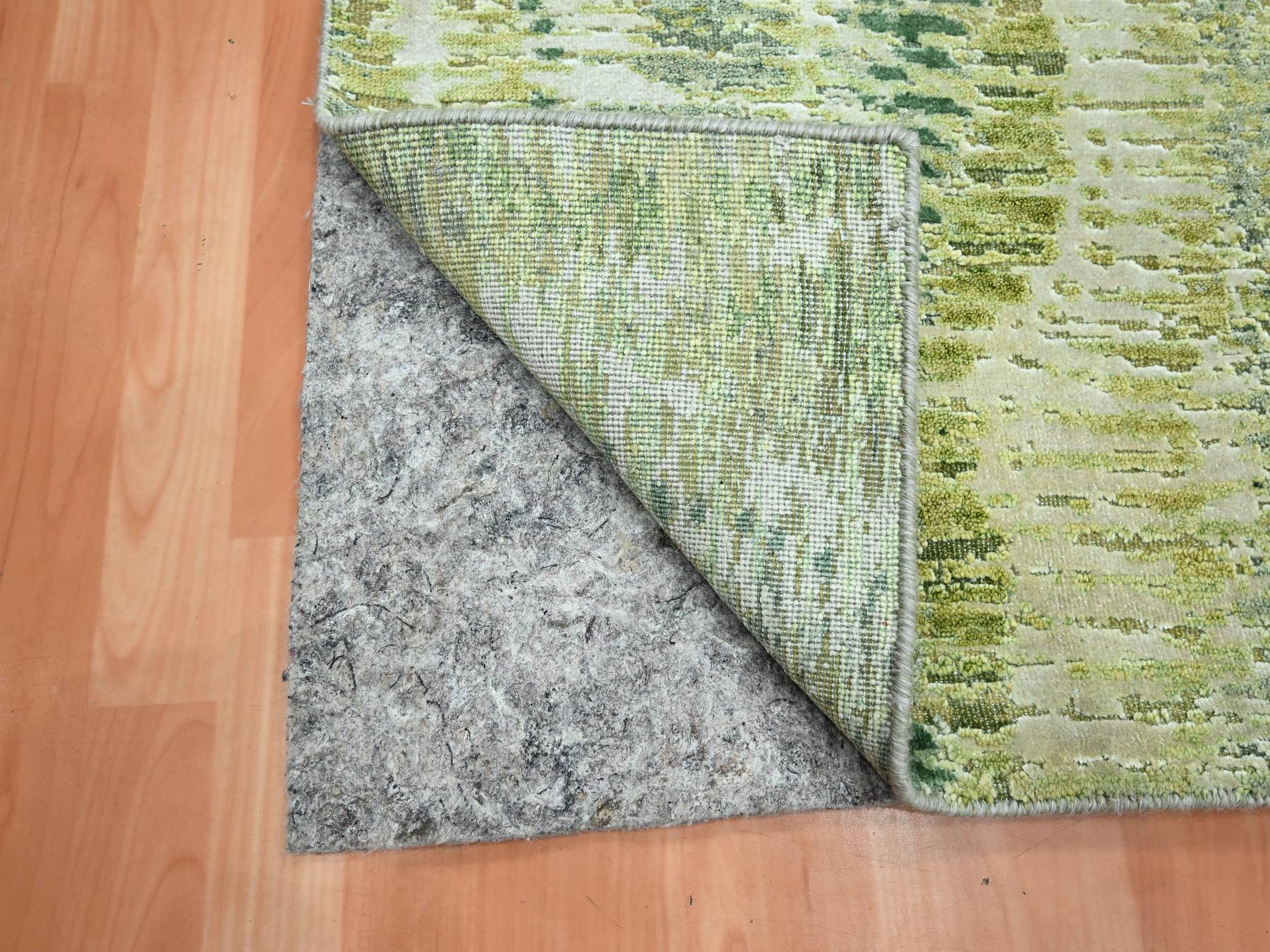 Modern / Contemporary hand-knotted silk runner in Green, 2'5" x 8'3", SKU O075548