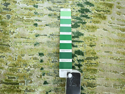 Modern / Contemporary hand-knotted silk runner in Green, 2'5" x 8'3", SKU O075548