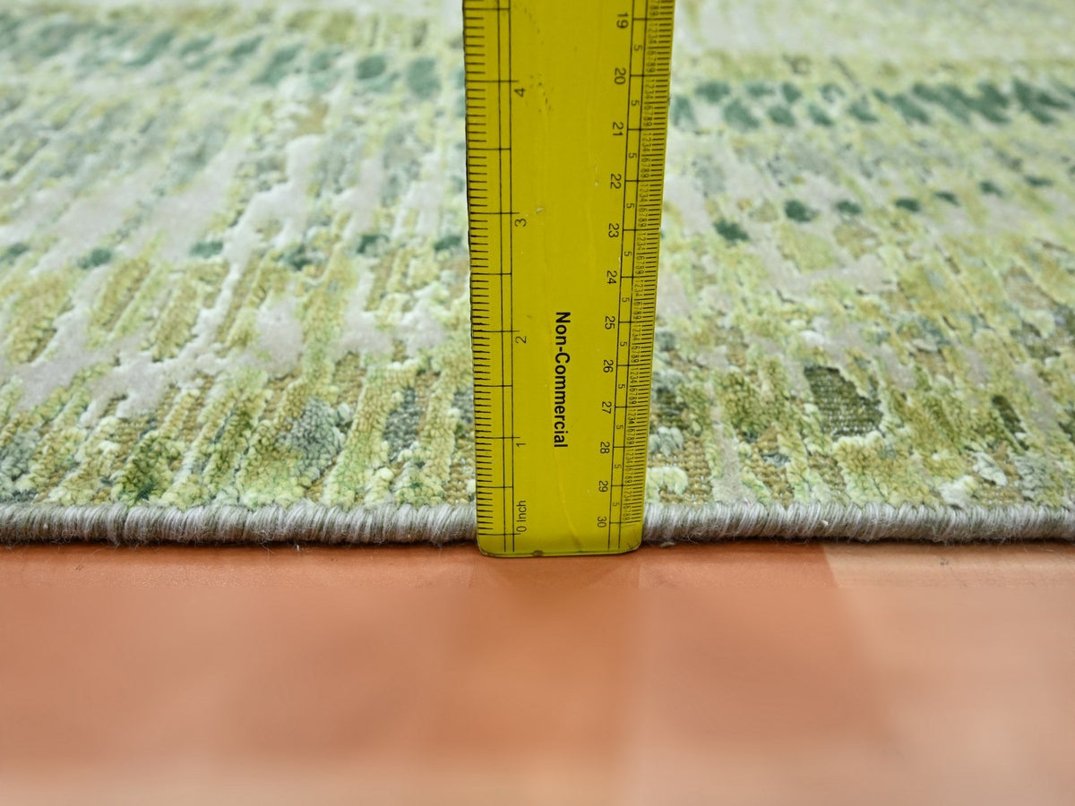 Modern / Contemporary hand-knotted silk runner in Green, 2'5" x 8'3", SKU O075548