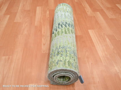 Modern / Contemporary hand-knotted silk runner in Green, 2'5" x 8'3", SKU O075548