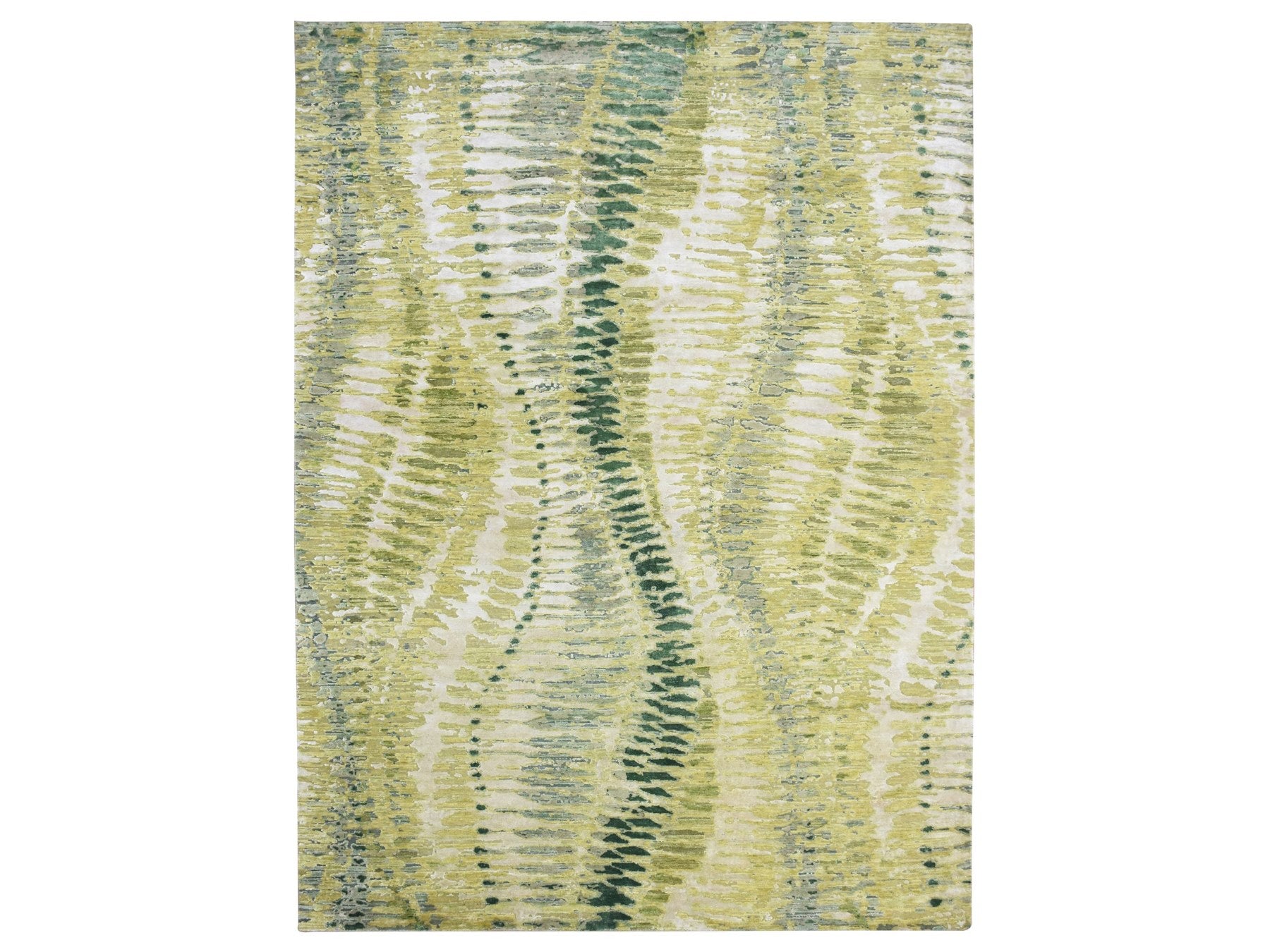 Modern / Contemporary hand-knotted silk rug in Green, 9' x 12'2" — SKU O075551