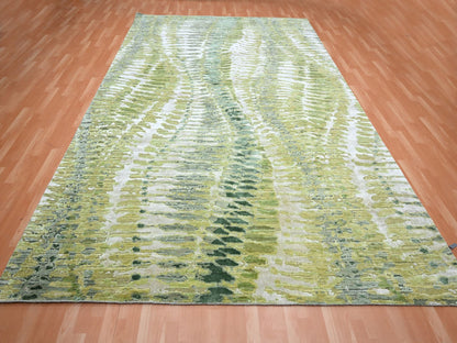 Green 9'0" x 12'2" Modern / Contemporary Hand knotted Silk Rug - Sku: O075551