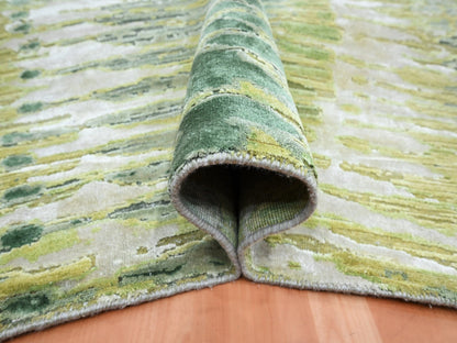 Green 9'0" x 12'2" Modern / Contemporary Hand knotted Silk Rug - Sku: O075551