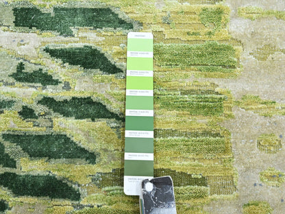Green 9'0" x 12'2" Modern / Contemporary Hand knotted Silk Rug - Sku: O075551