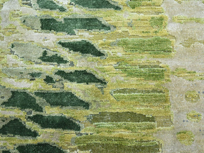 Green 9'0" x 12'2" Modern / Contemporary Hand knotted Silk Rug - Sku: O075551