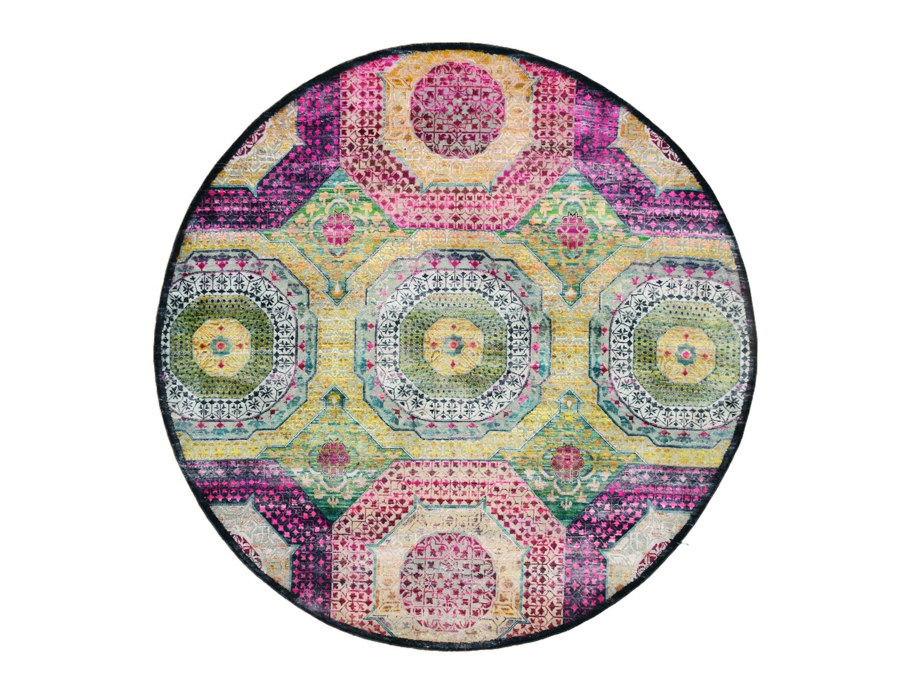 Mamluk Mamluk hand-knotted wool/silk rug in Yellow, 8' x 8'1" — SKU O075552